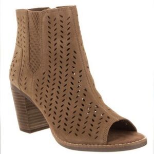 Toms Majorca Peep Toe Tan Booties High Heel Size 7